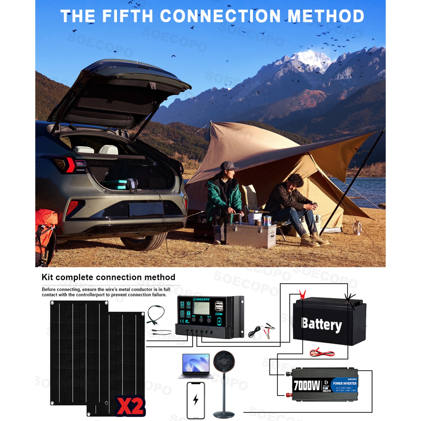 7000W Solar Power Kit | Inverter, 2 Solar Panels, 100A Controller with Display
