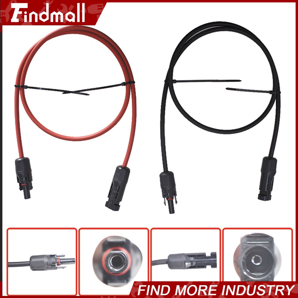 Findmall 1 Pair 3FT Black+Red Solar Panel Extension Cable Wire Connector 10 AWG