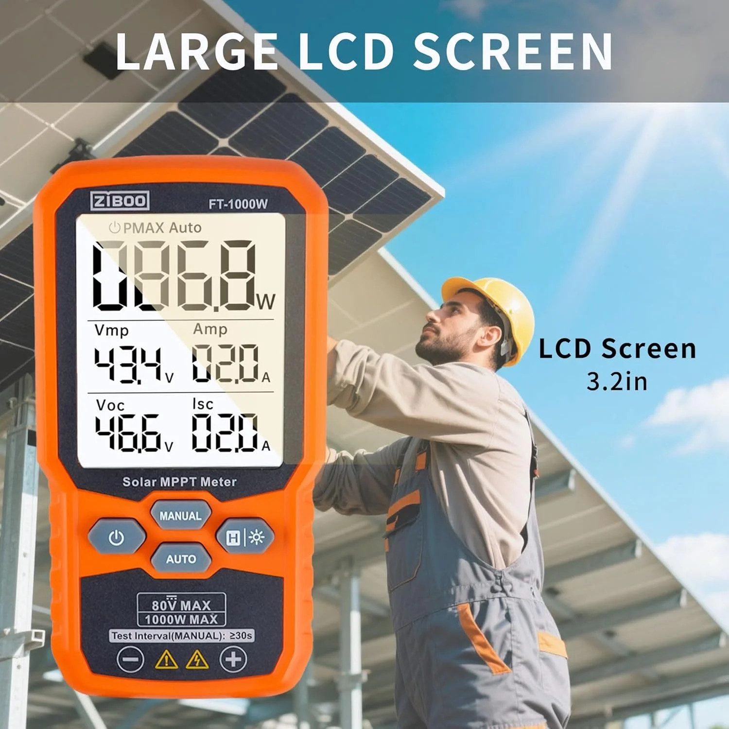 1000W Solar Panel Tester MPPT Meter – 80V/35A PV Module Tester with Backlight