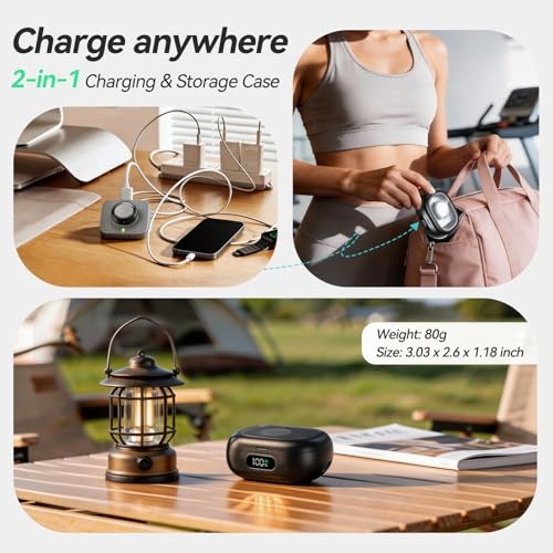 Portable Charging Case Compatible with Oura Ring Gen 4 & Gen 3, 2000mAh Black