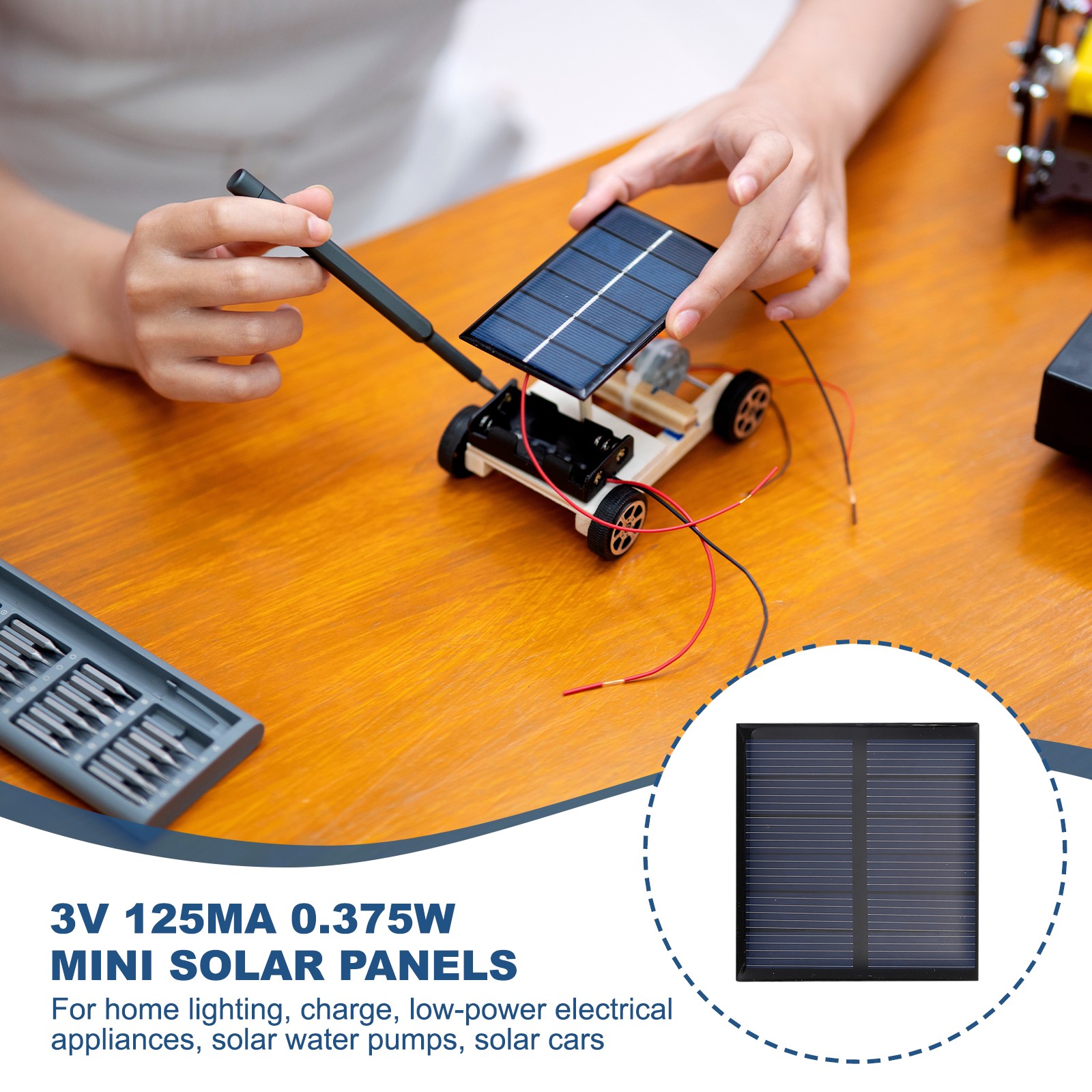 2Pcs 3V 0.375W 125mA Mini Solar Panels, Solar Photovoltaic Power Cells