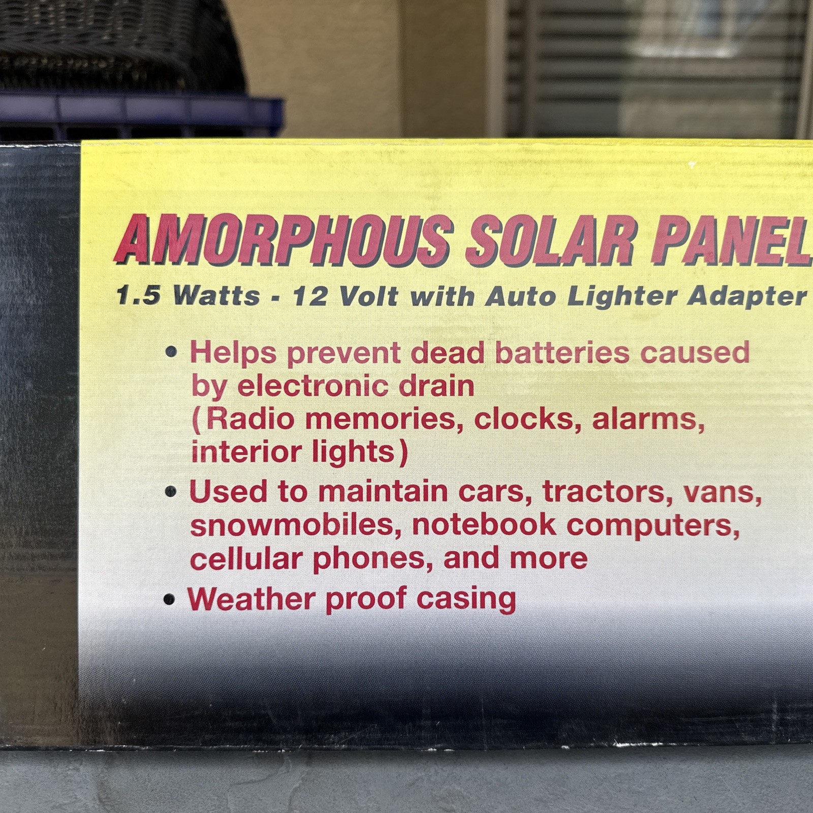 12V 1.5W Amorphous Solar Panel Battery Maintainer w/ Lighter Plug NEW