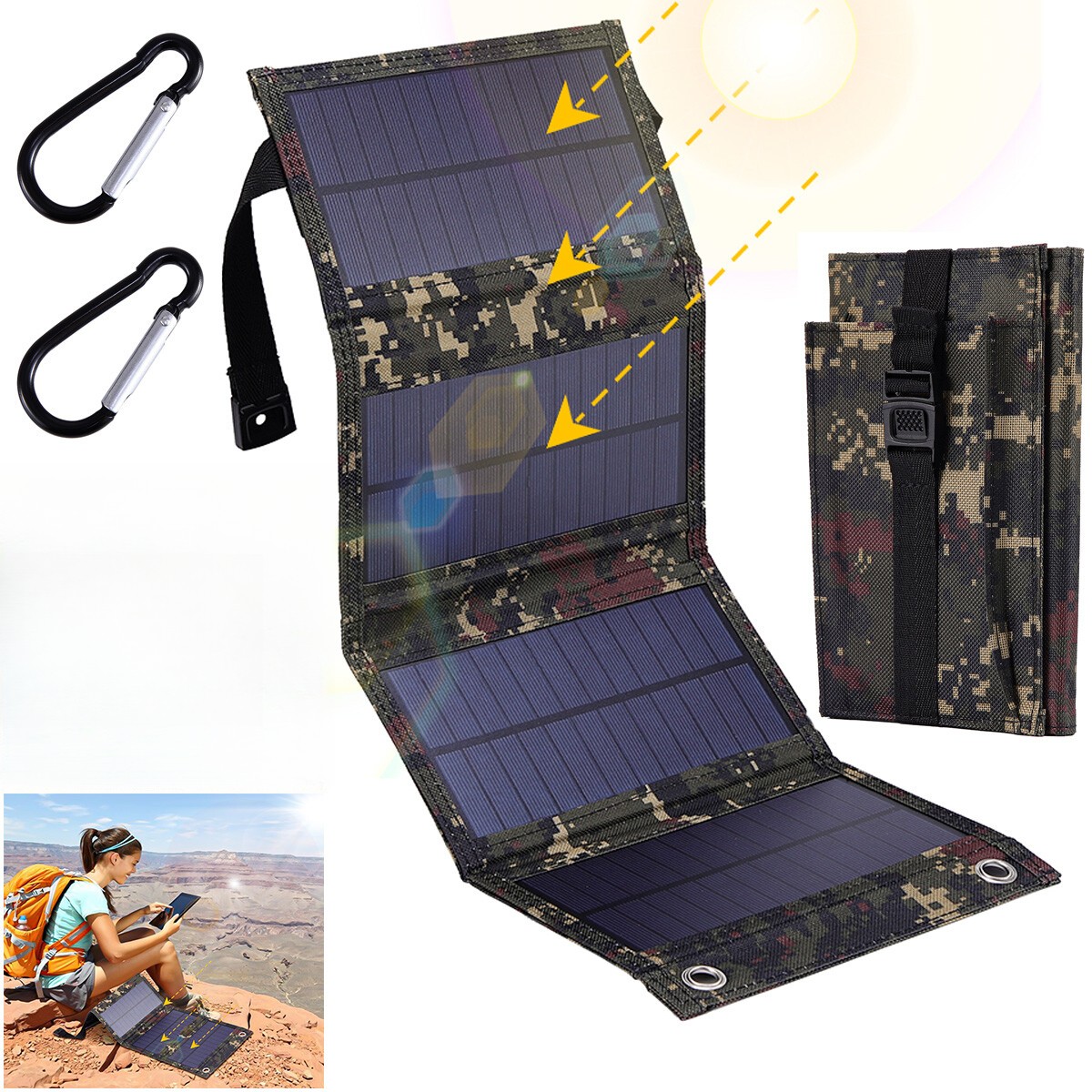 80W Portable USB Solar Panel Folding Power Bank Outdoor Camping Hiking Charger