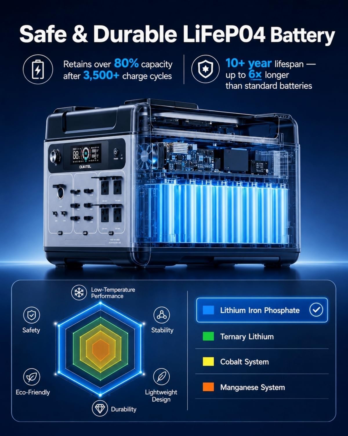 OUKITEL 2048Wh Solar Generator, 2400W Power Station with LiFePO4 Battery