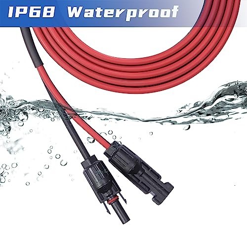 10ft 2×12 AWG Solar Extension Cable, Copper Twin Wire with Male/Female Connector