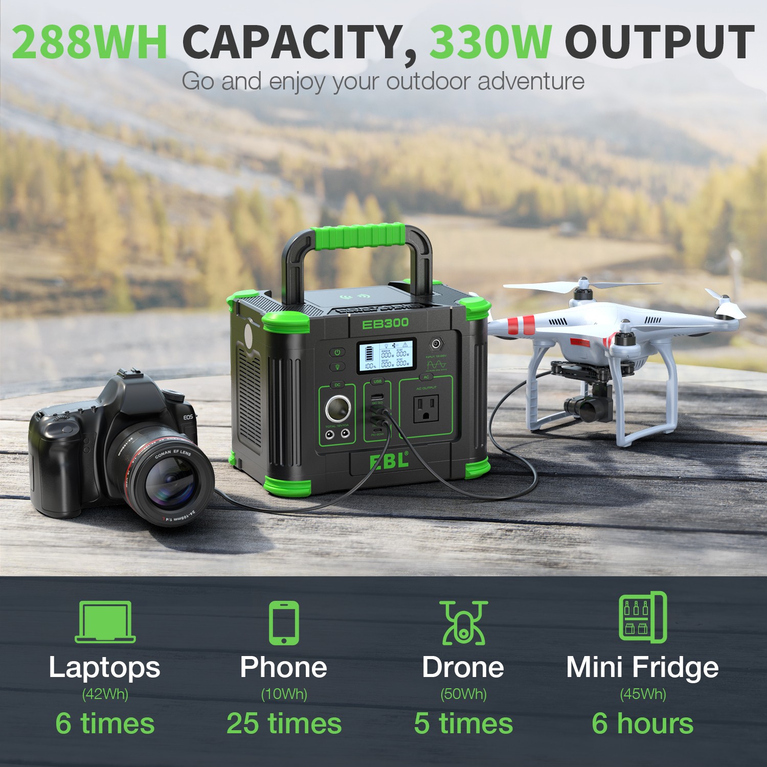 330W 288.6WH Portable Power Station Solar Generator RV Camping LiFePO4 Battery