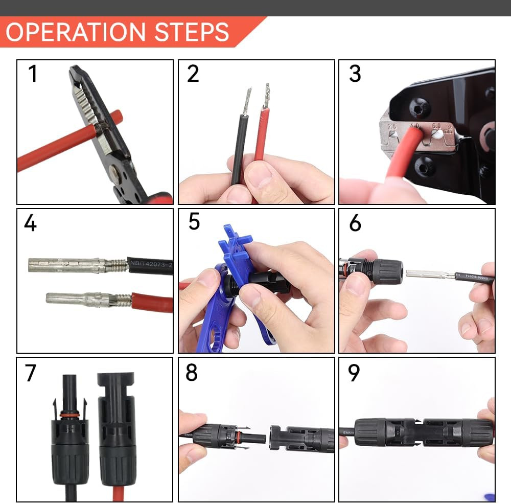 Solar PV Cable Crimping Tool for Solar Connectors, AWG14-10 (2.5/4/6Mm²) – 7 Inc