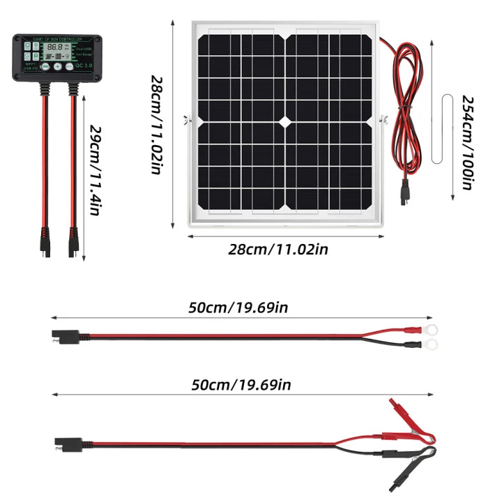 12V 30W Solar Power Car Battery Trickle Charger Maintainer with MPPT Controller