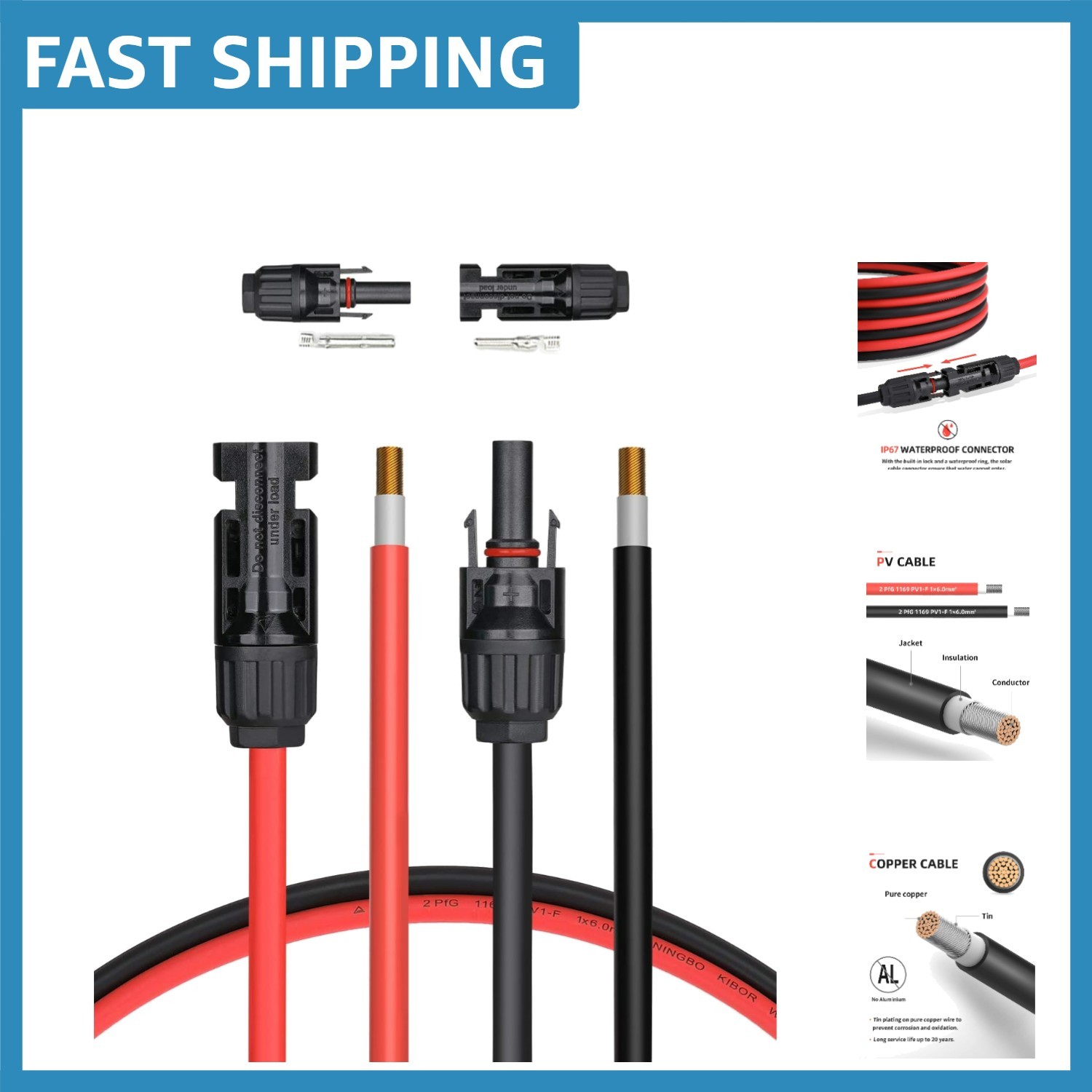 30FT 10AWG Solar Extension Cable with MC4 Connectors – Pure Copper Reliability