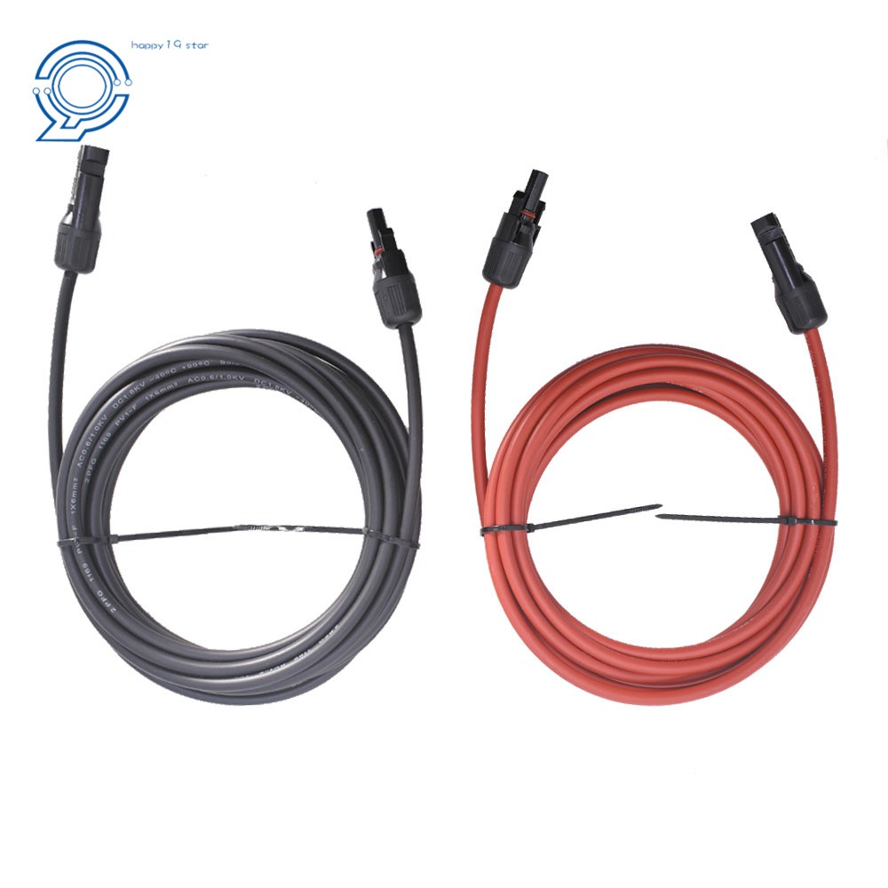 10 AWG Solar Panel Extension Cable Wire Connector 1 Pair 15ft Black + Red