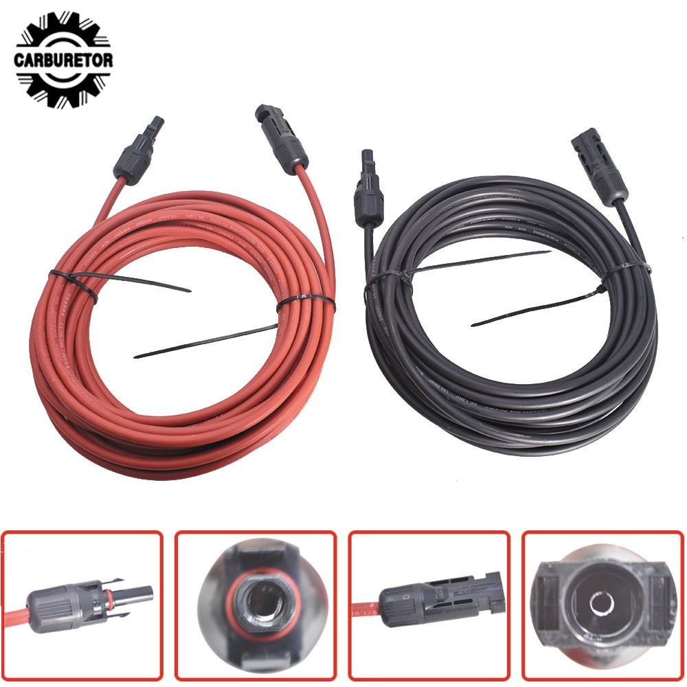 4mm²/12AWG 20FT Black+Red Solar Panel Extension Cable Wire Connector 1 Pair