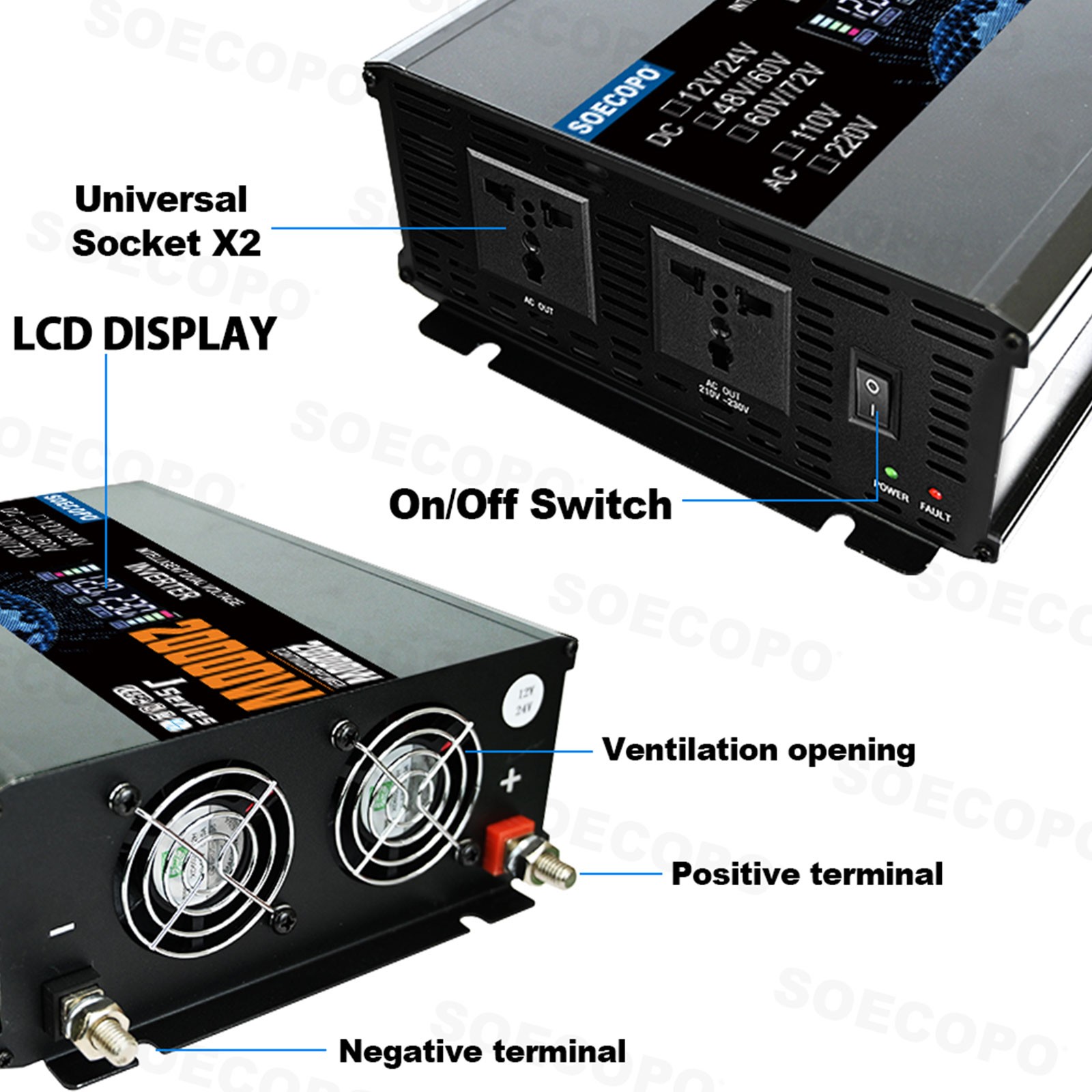 20000W Peak Solar System Kit Panel 12V/24V To 110V/220V Inverter