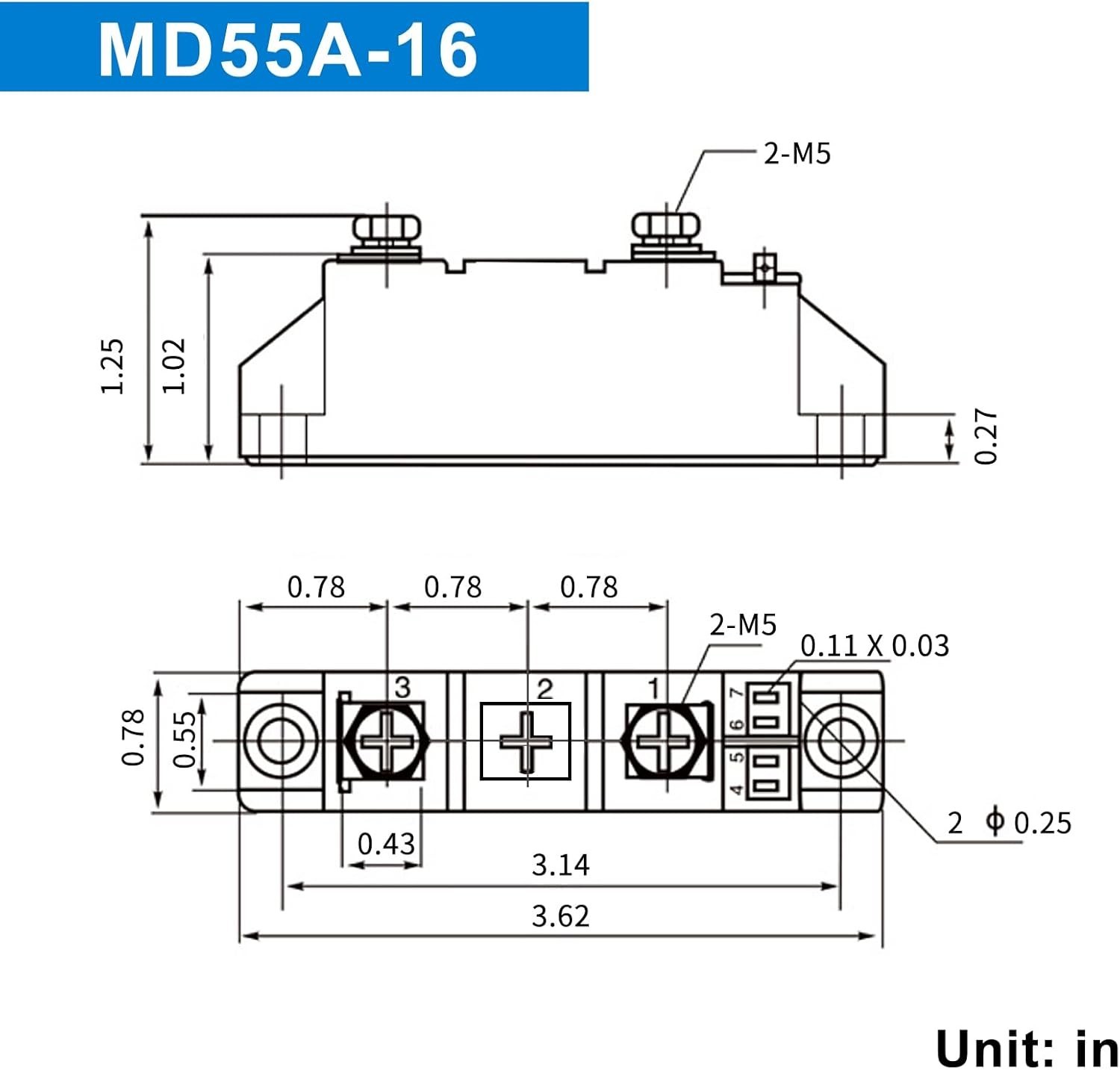12V 1 Way Diodes MD 55A(50Amp)-16;To Prevent Backfeed;Use Voltage Range