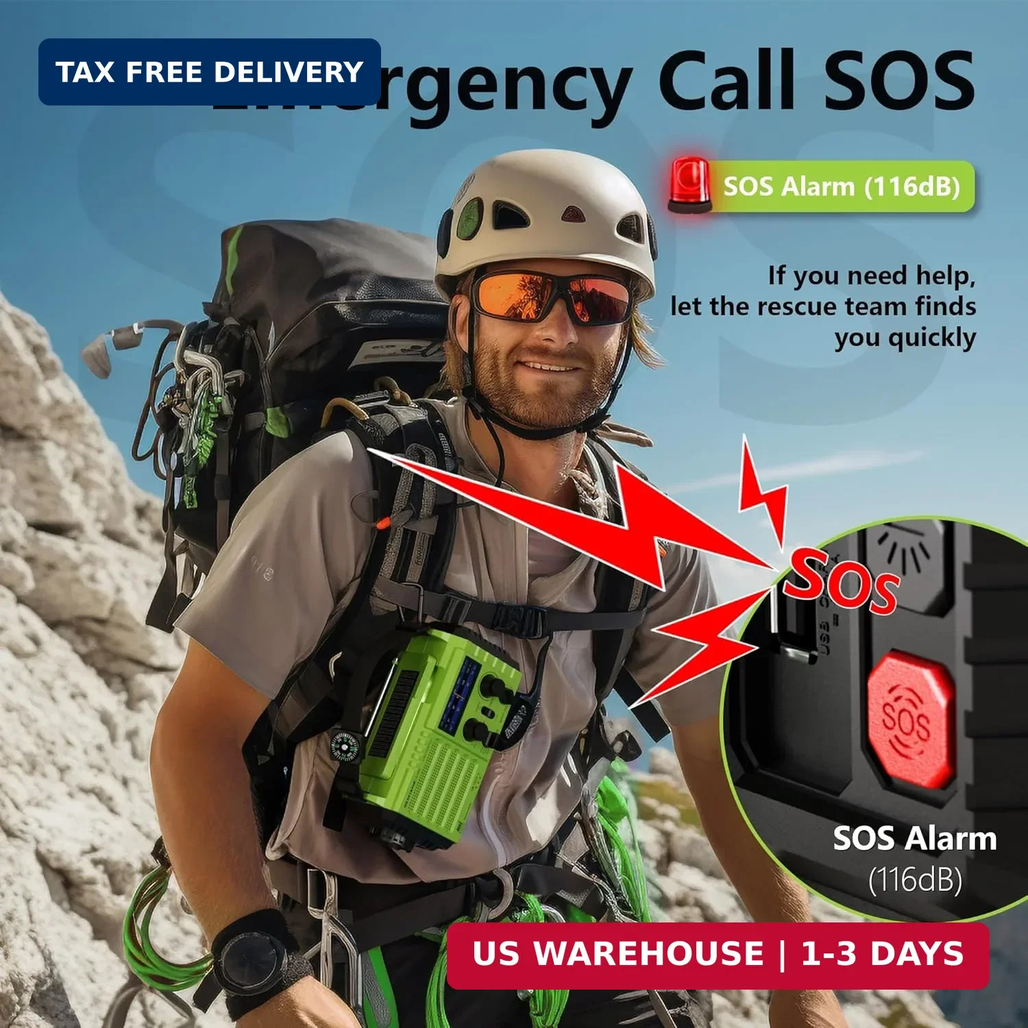 Mesqool Emergency Radio 5 Way Powered, 5000mAh/18500mWh Survival Solar Hand Cran
