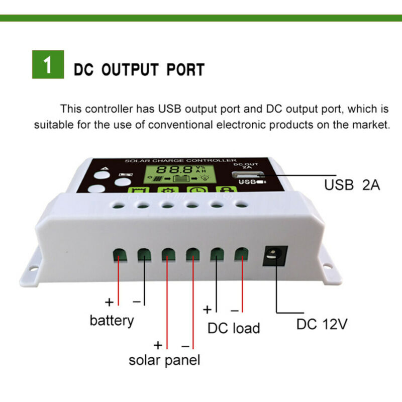 30A 12V/24V PWM Solar Panel Charge Controller Li-ion & Lead Acid Battery Change