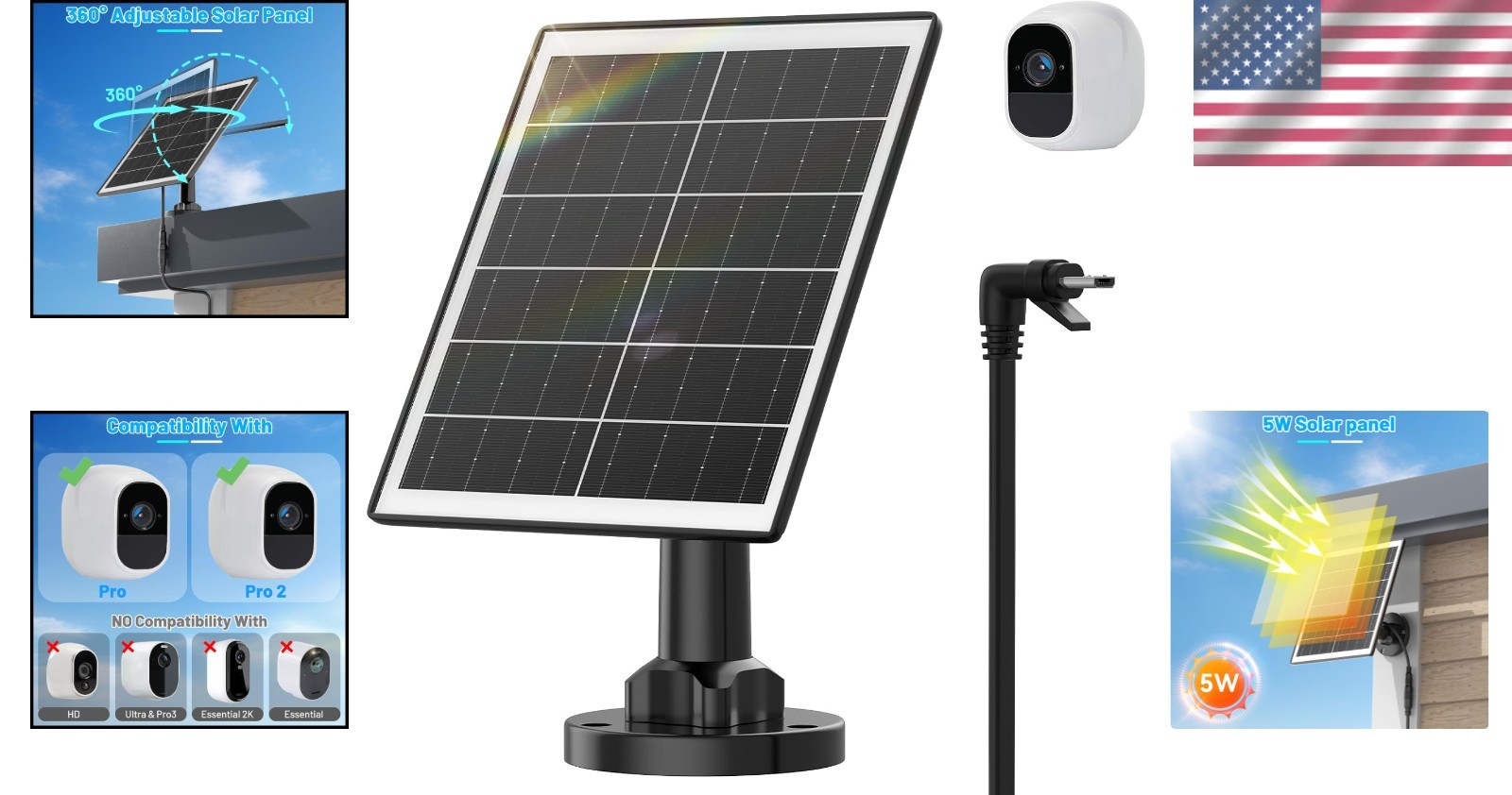 Arlo Pro & Pro 2 Solar Panel, Waterproof, Adjustable Angle