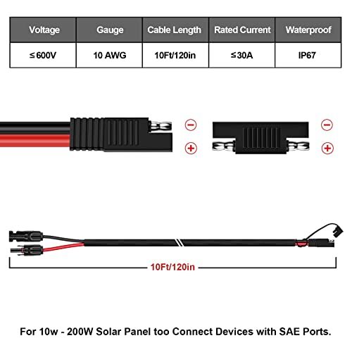 Solar Panel Connector,10AWG SAE to Male & Female Adapter PV Extension Cablewire