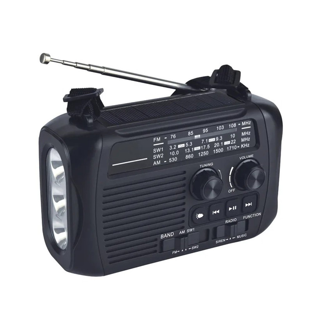 Hand Crank AM FM SW Radio with Solar Charging and Multiple Playback Options