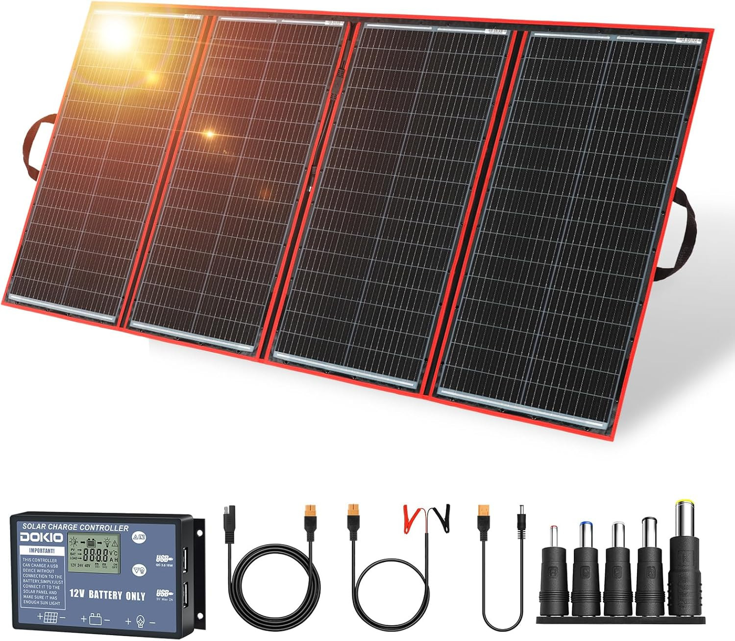 300W Foldable Solar Panel Kit for 12V Batteries & Power Stations, 15.2Lb Monocry