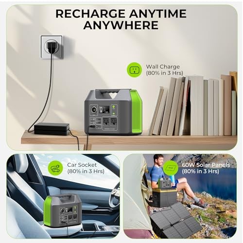 Portable Solar Generator, 300W Portable Power Station with Foldable Green Grey