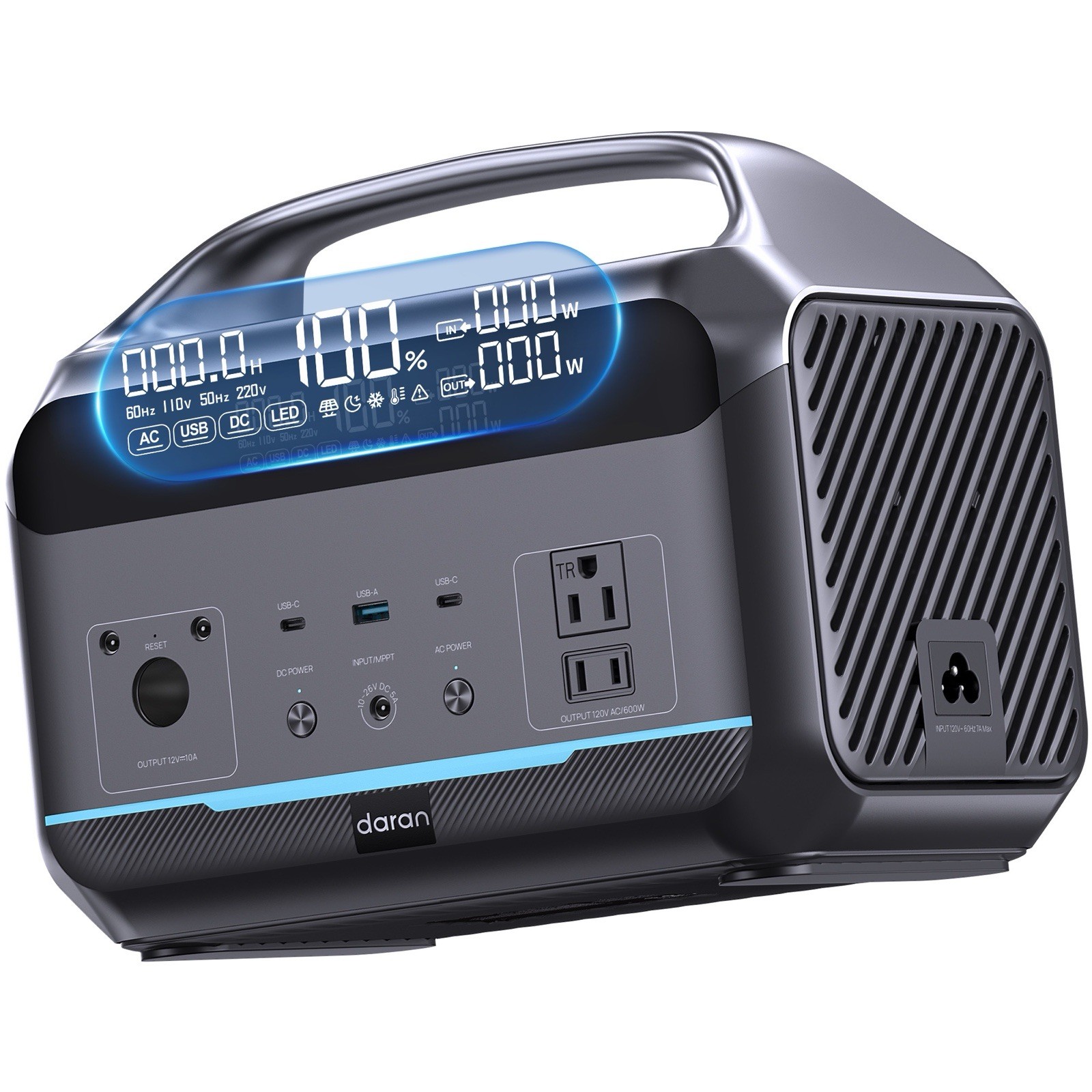 Portable Power Station 1200W Surge, 288Wh LiFePO4 Battery Solar Black
