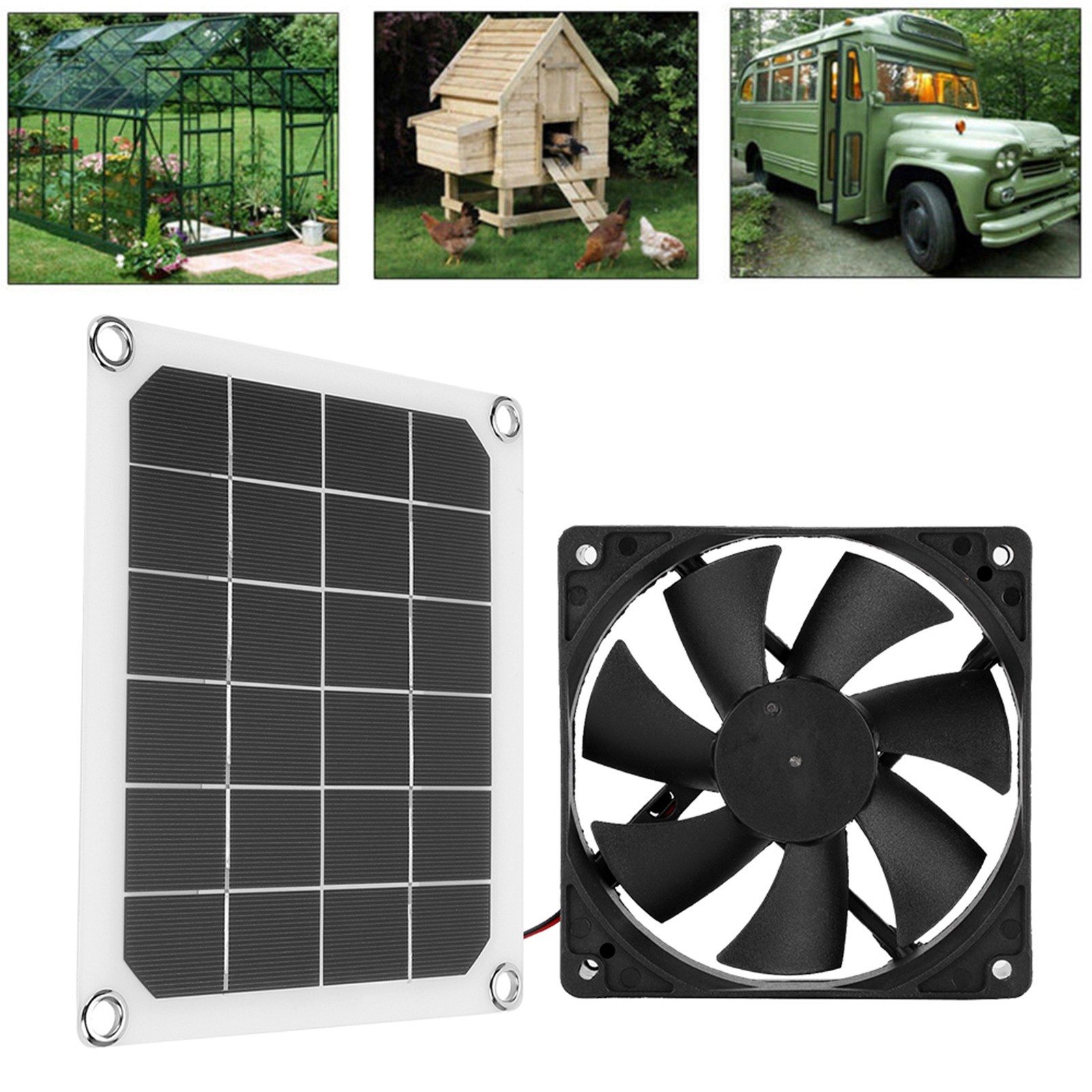 6V 10W Outdoor Solar Power Panel Exhaust Fan USB Charging For Greenhouse Chicken