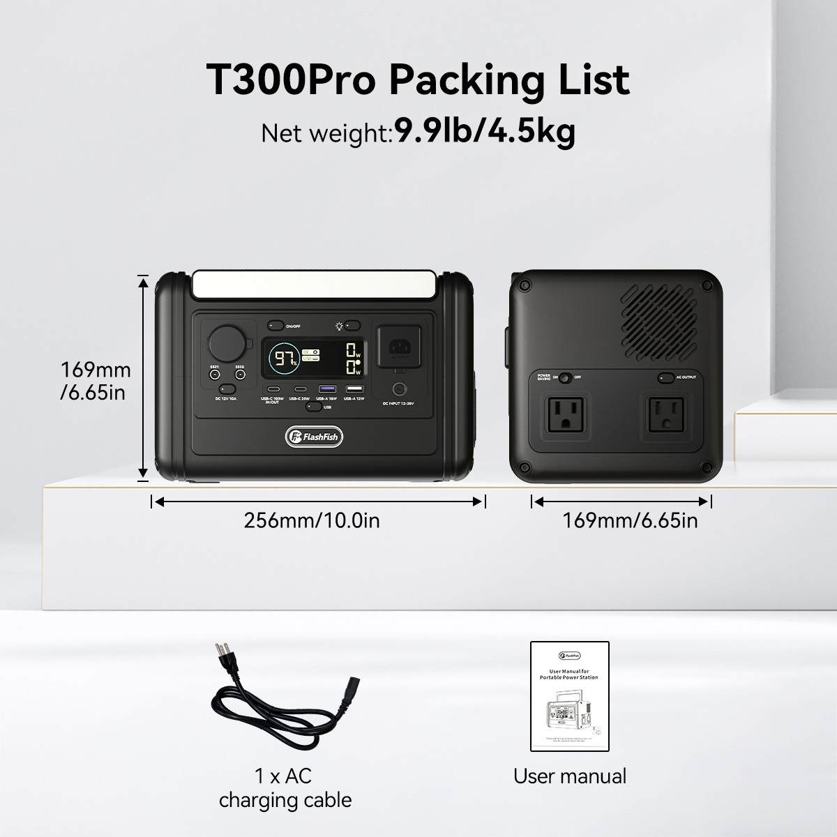 Flashfish T300PRO Portable Power Station 300W 230Wh LiFePO4 With Solar Panel 60W