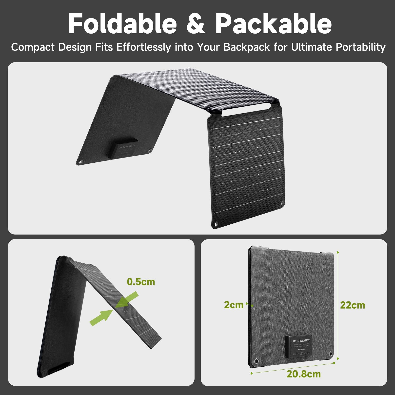 5V 21W Foldable Solar Panel Charger USB-C & USB-A Output for Phones Power Bank