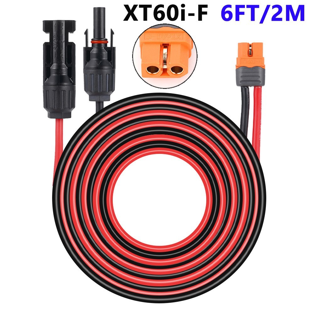 6ft/2m XT60i Female to Solar Connector Extension Cable Wire for Solar Generator