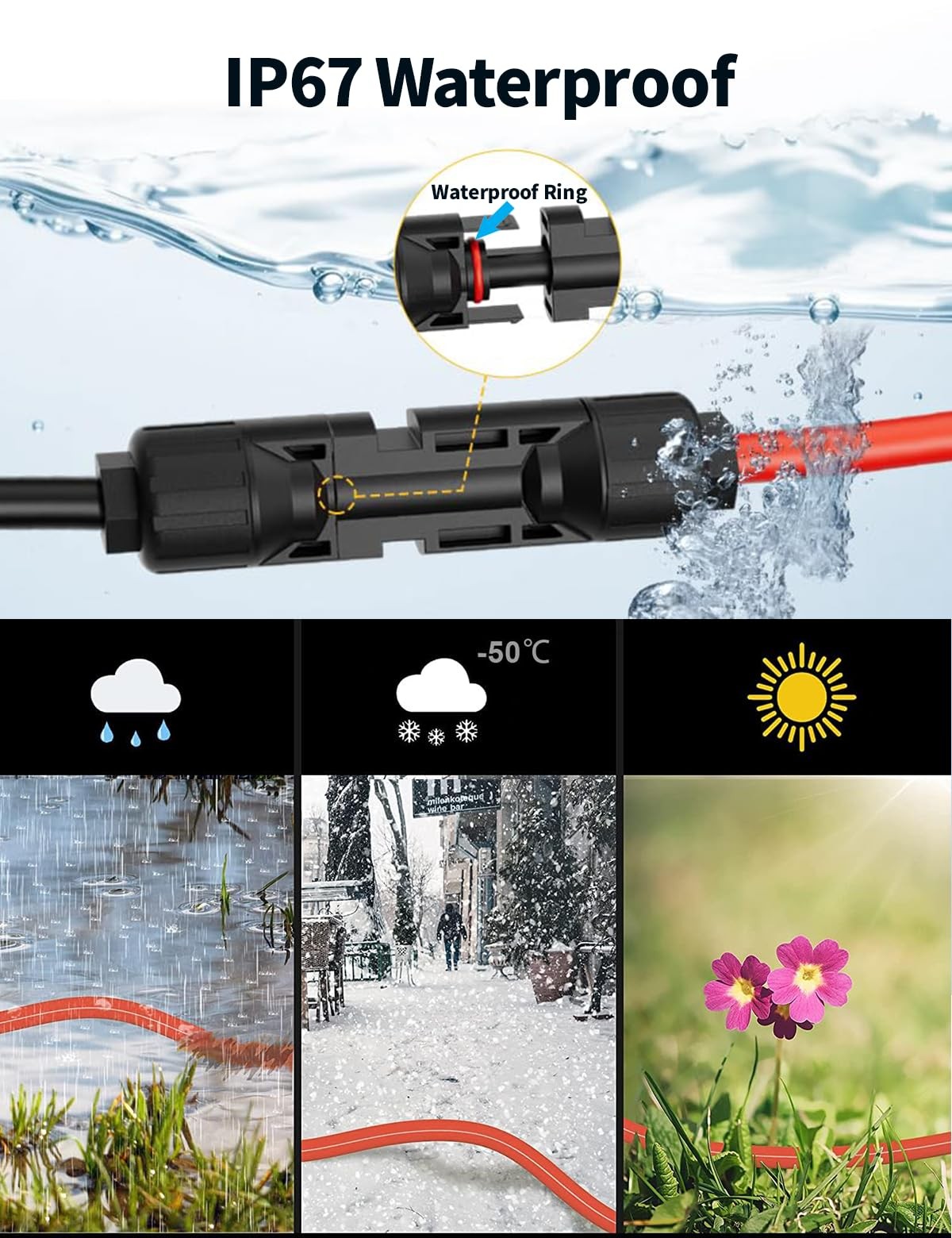 20FT 10AWG Solar Panel Extension Cable, 6mm² PV Wire with IP68 Male & Female …