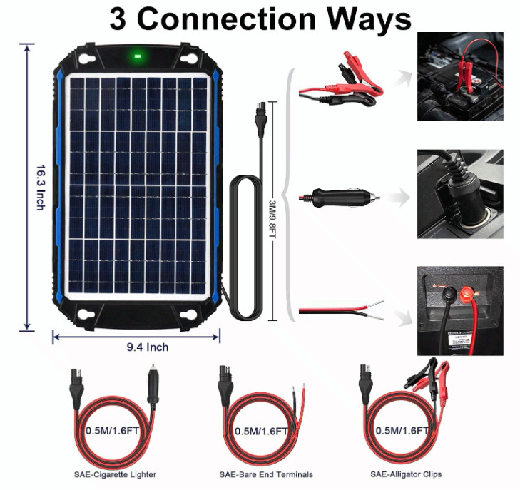 10W 12V Solar Battery Charger MPPT Waterproof Car Boat RV Kit