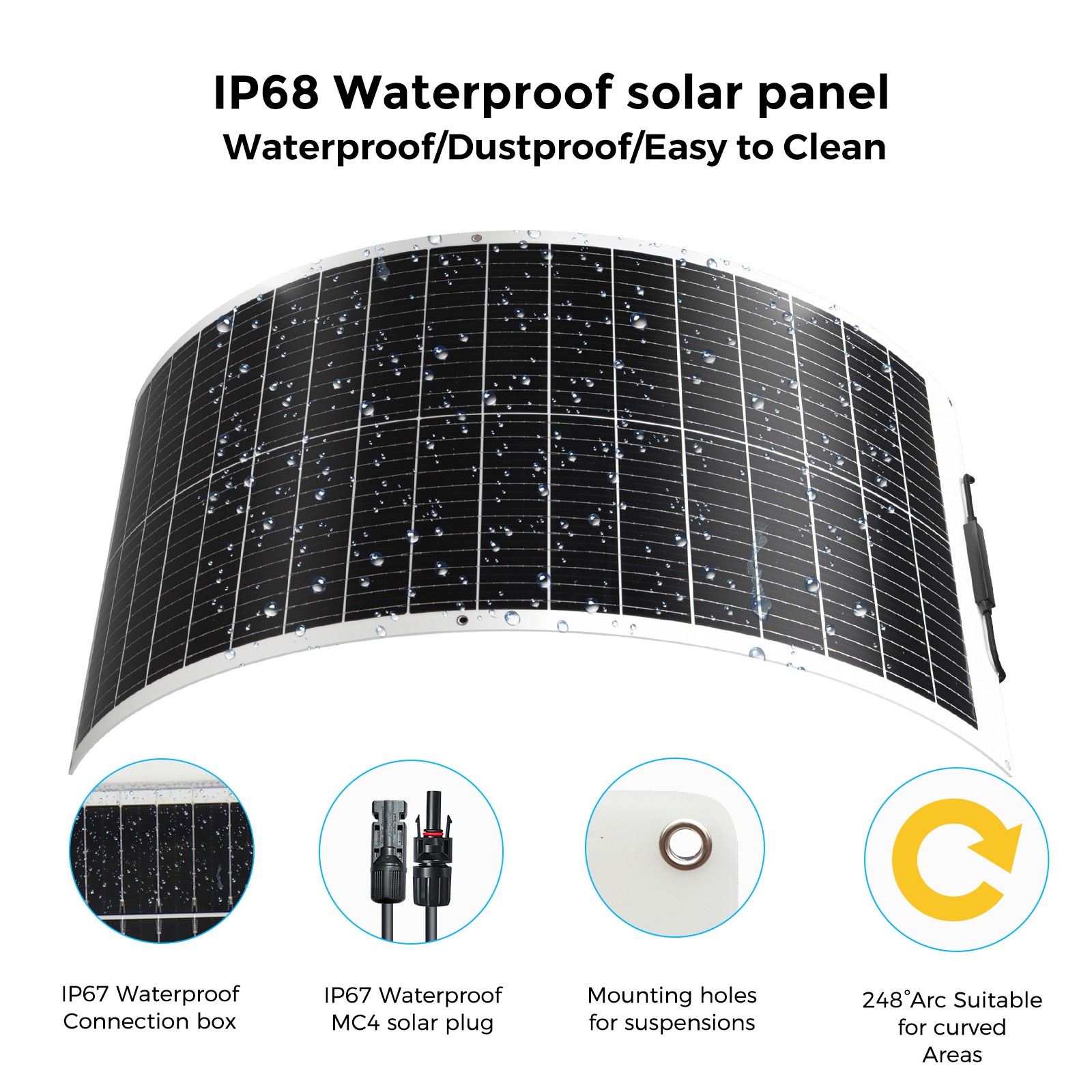 200W Flexible Solar Panel Portable for RV Camping Boat Off-Grid 12V/24V Batterie