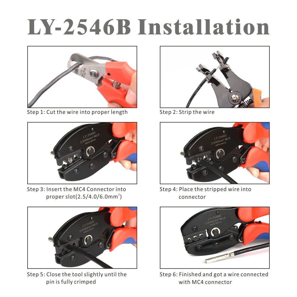 Solar PV Cable Crimping Tool AWG 14-10 2.5 4 6mm² IWS4 Connector Crimper
