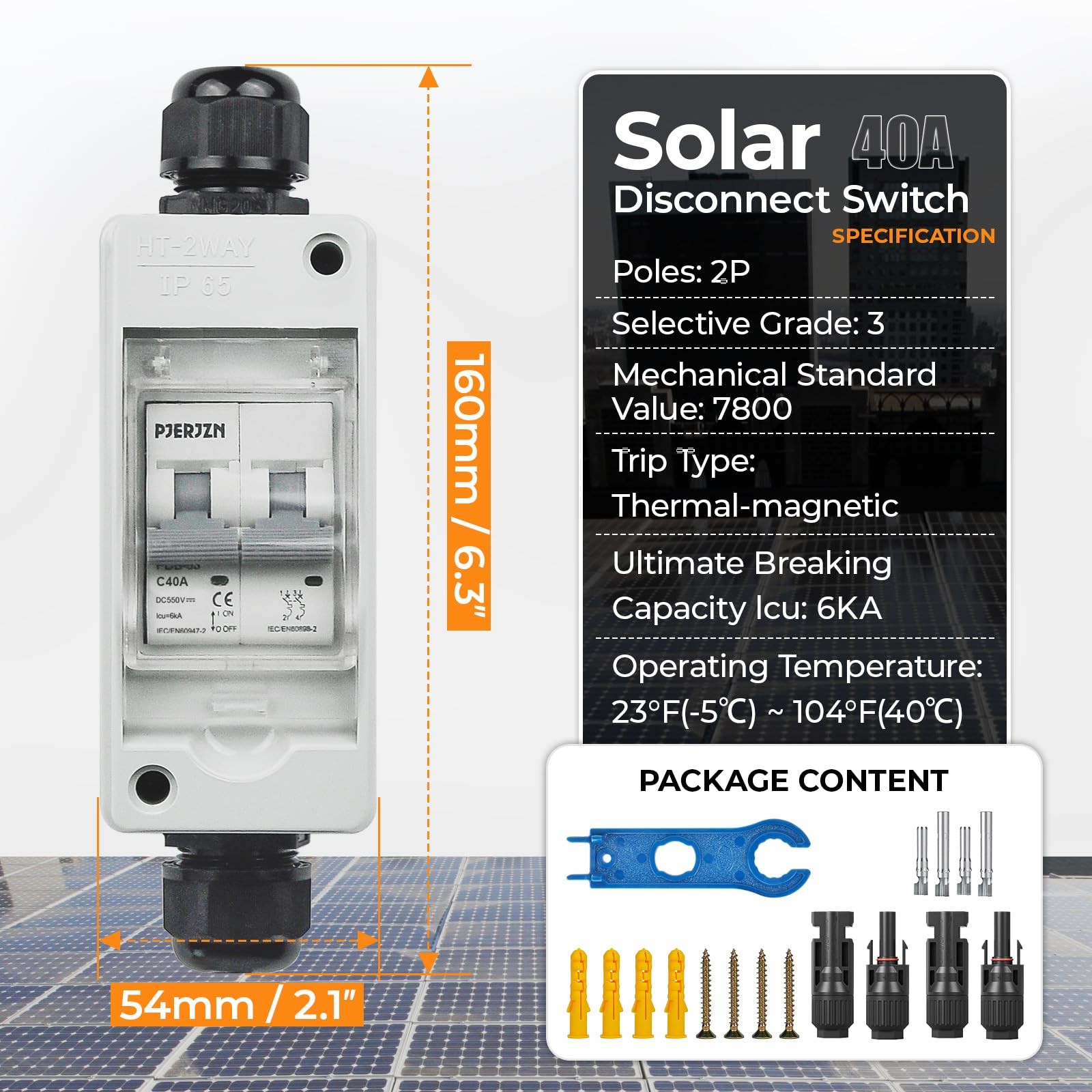 Solar Panel Disconnect Switch 40Amps 550V DC Miniature Circuit Breaker Box fo…