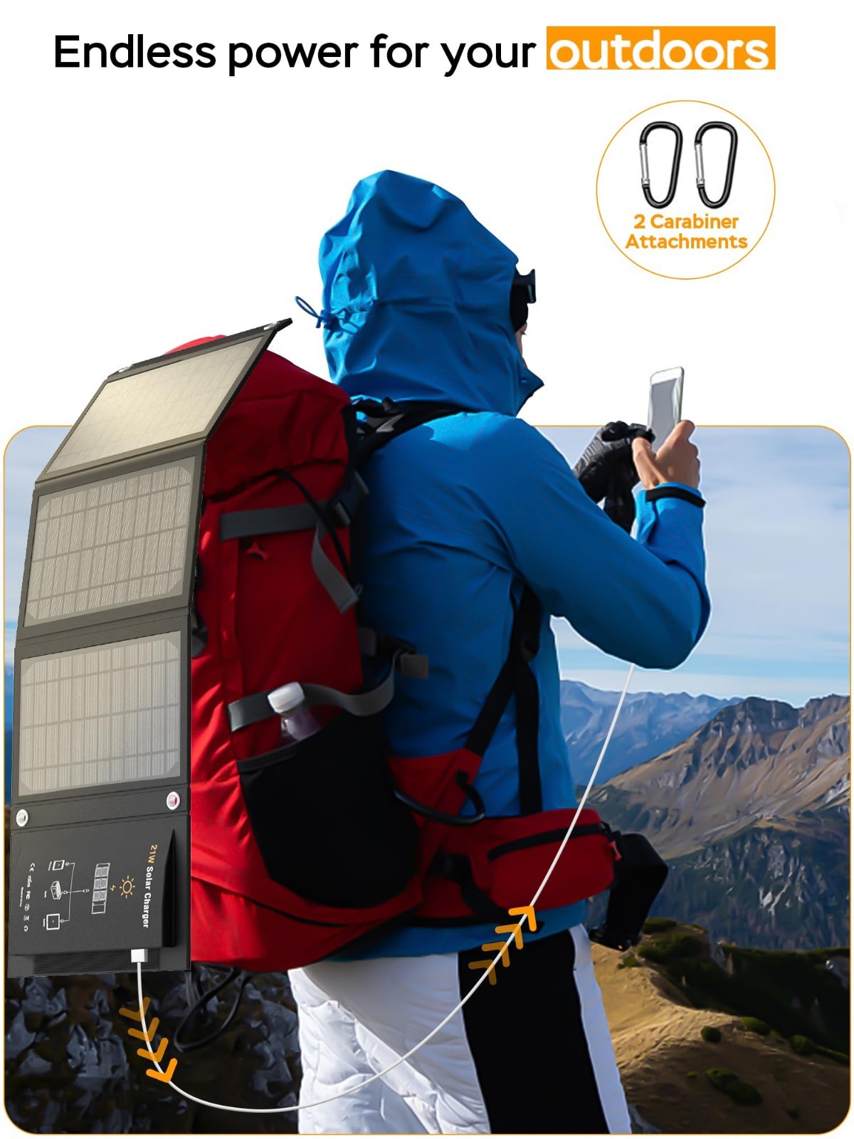 21W Portable Foldable Solar Panel Charger – IP65 Waterproof, High Efficiency USB