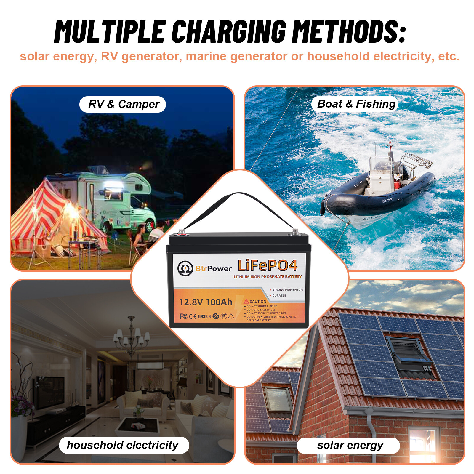 12V Solar Lifepo4 Battery 50Ah 100Ah 140Ah Pack for Cart RV Marine Solar System