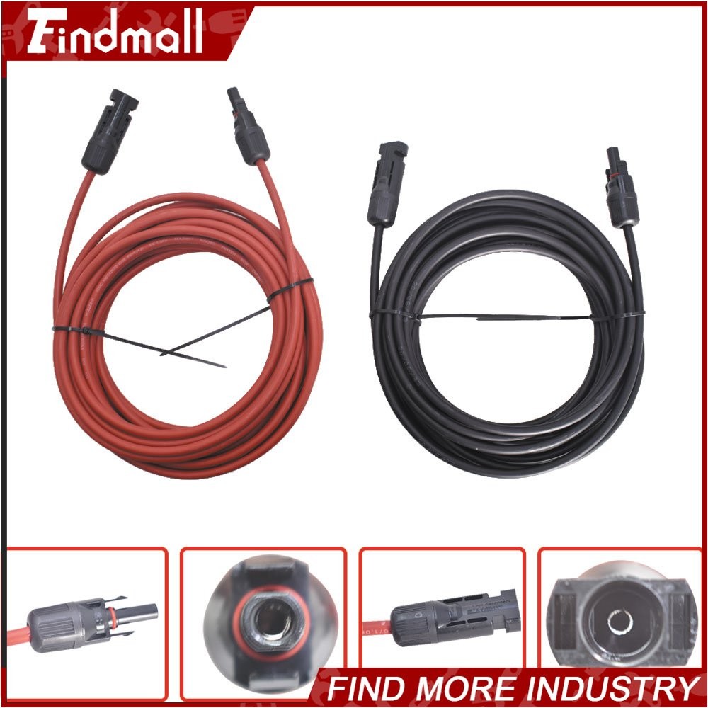 Findmall 10AWG Black + Red 30FT Solar Panel Extension Cable Wire Connector