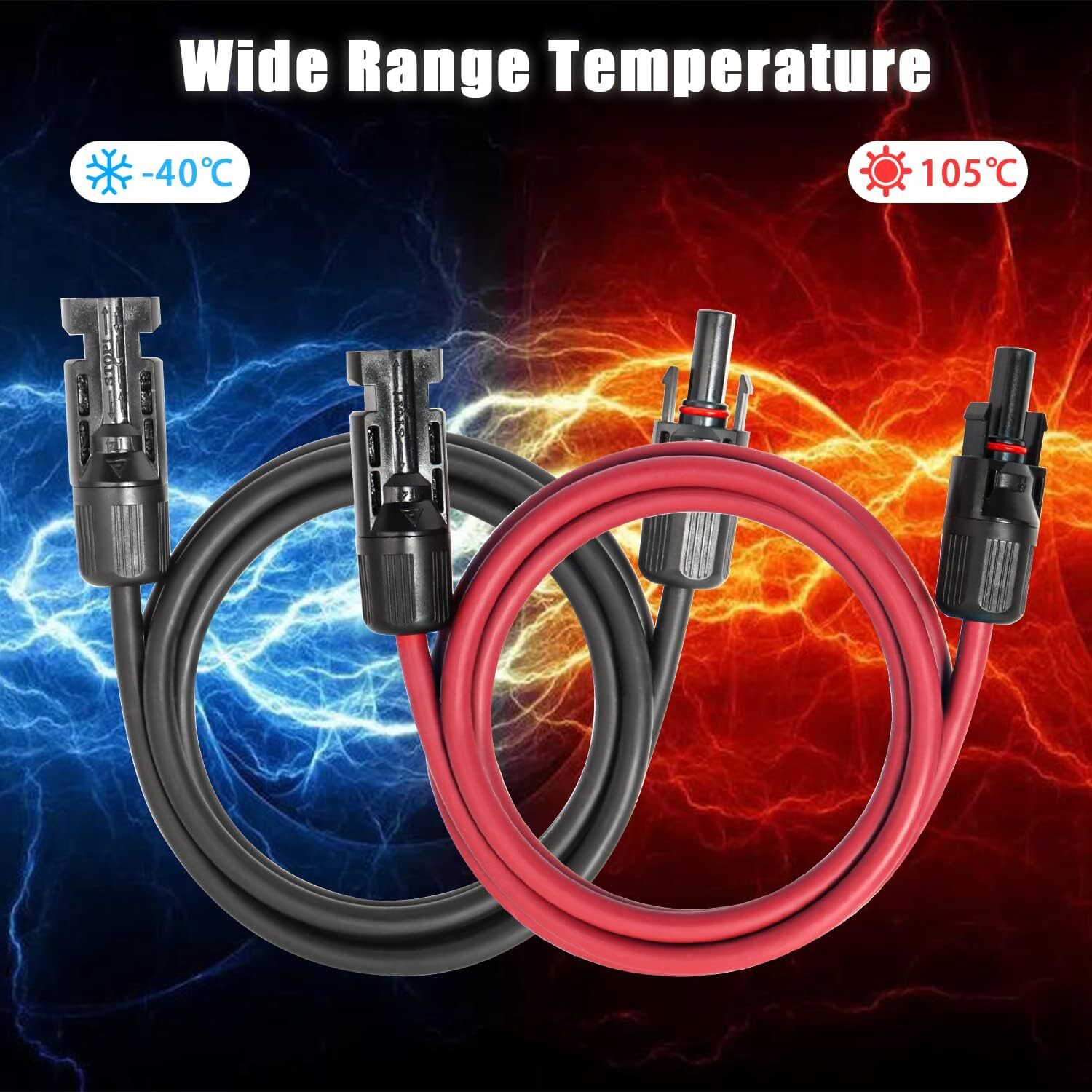 12 AWG 4mm² Solar Panel Extension Cable PV Wire Solar Connector Black & Red 2pcs