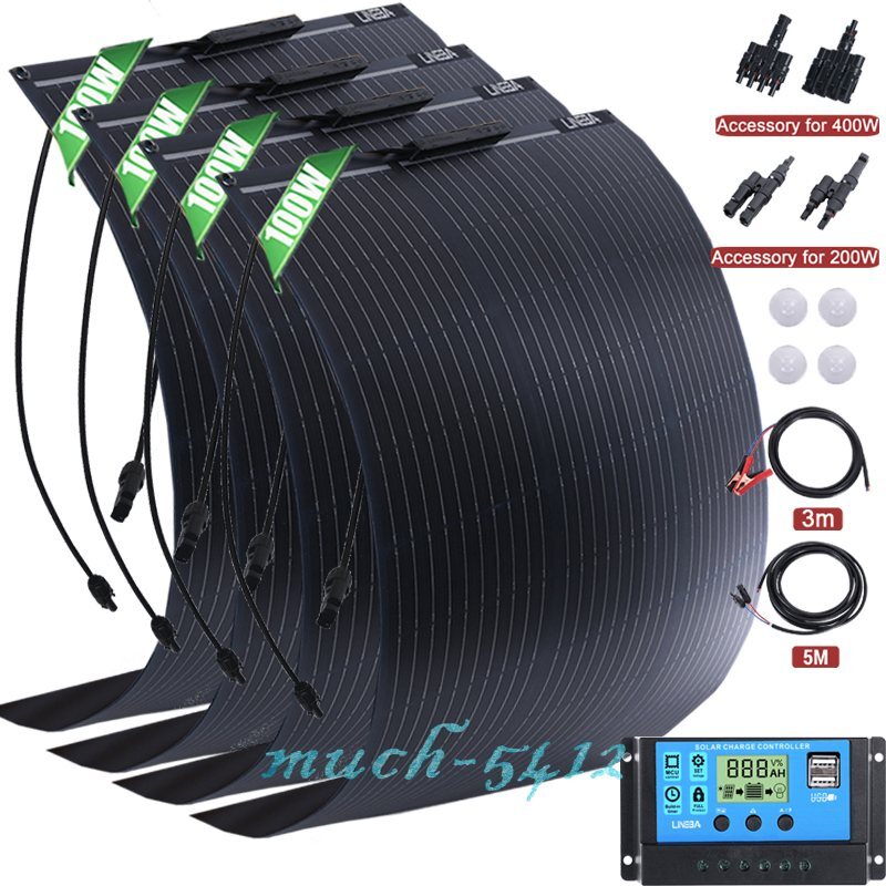400W 100W Flexible Solar Panel 18V Mono Home RV Rooftop Camping Off-Grid Power