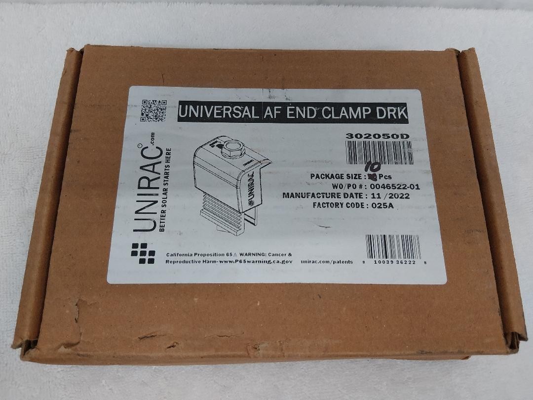 LOT OF 10 UNIRAC SOLAR UNIVERSAL AF END CLAMPS ARRAY PANEL RAIL RACK 302050D NEW