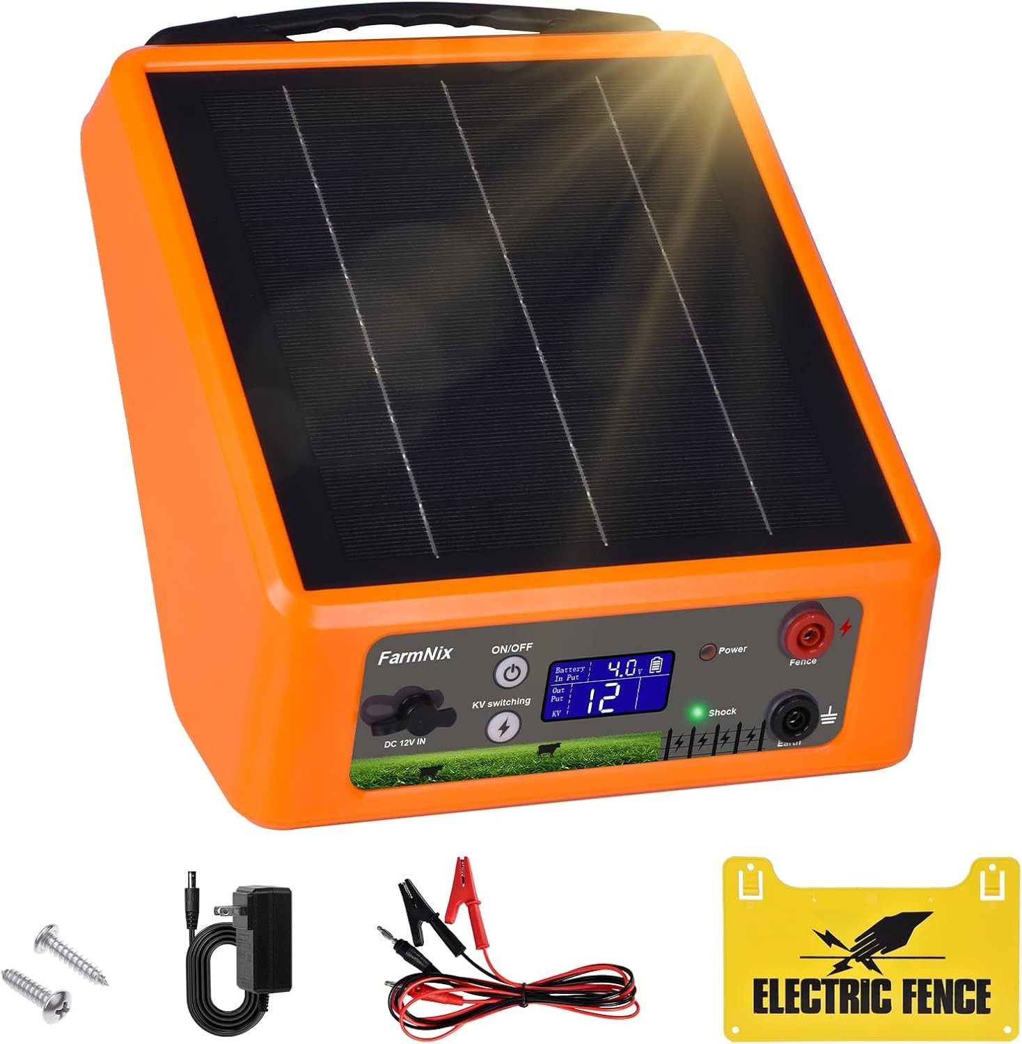 FarmNix 20 Mile Solar Electric Fence Charger 6-12KV 2J Solar Powered FOR PARTS