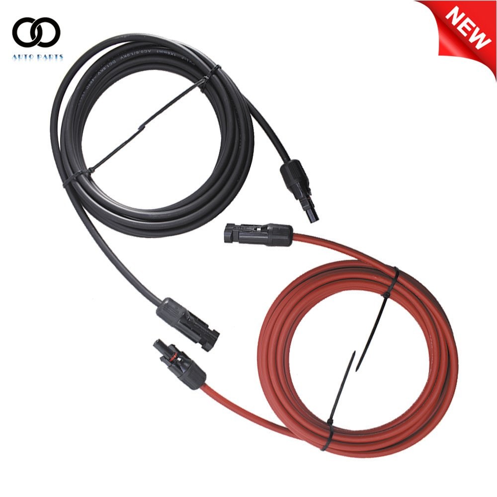 1 Pair 10 AWG 15 FT Black + Red Solar Panel Extension Cable Wire Connector