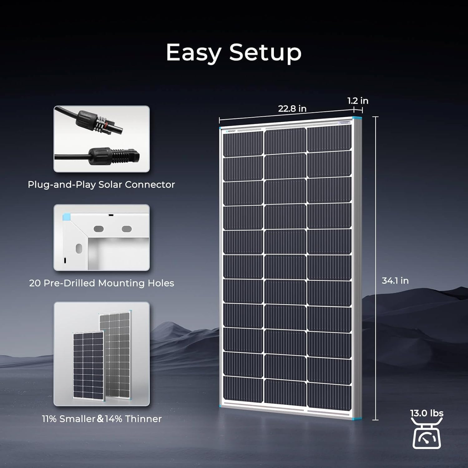 Renogy 2PCS Solar Panels 100 Watt 12 Volt, High-Efficiency Monocrystalline PV Mo