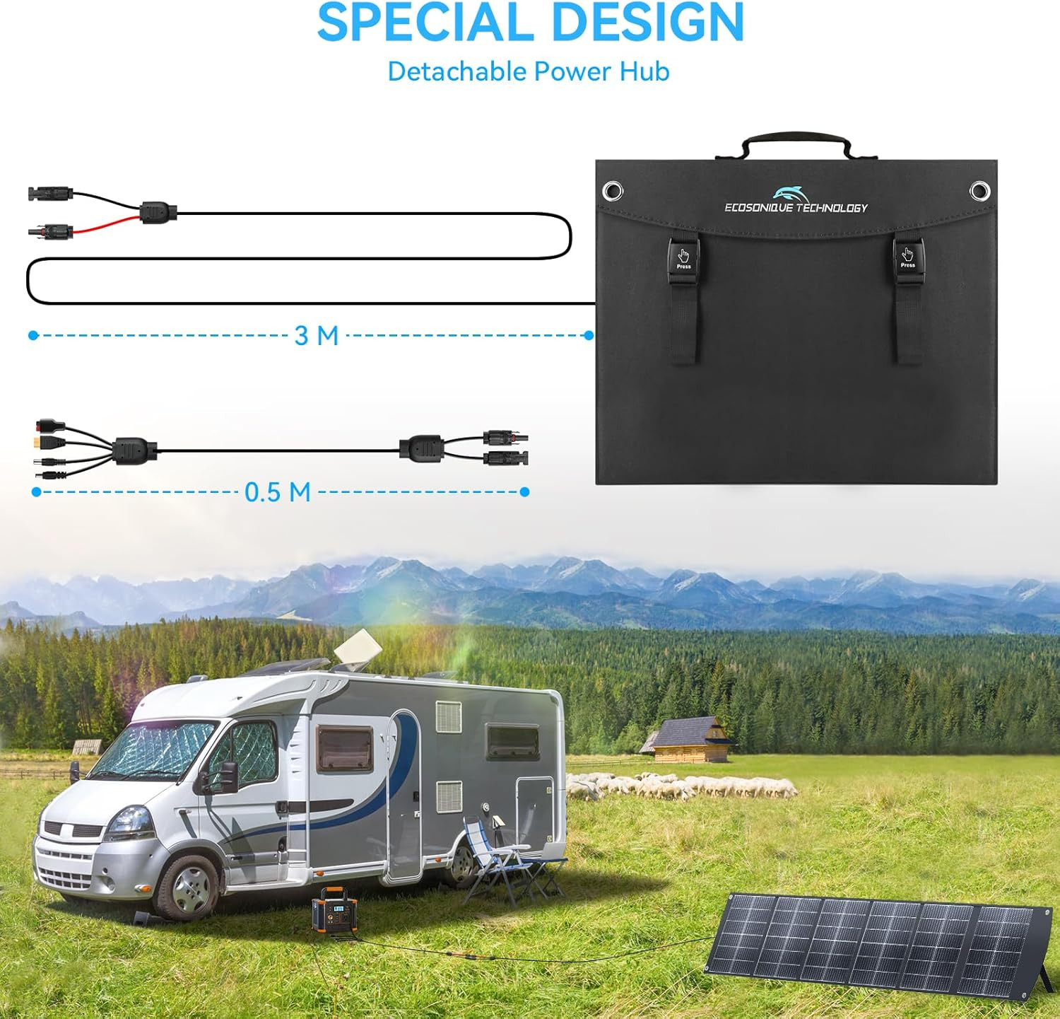 Ecosonique 200W Portable Solar Panel for Power Stations, Foldable & Lightweight