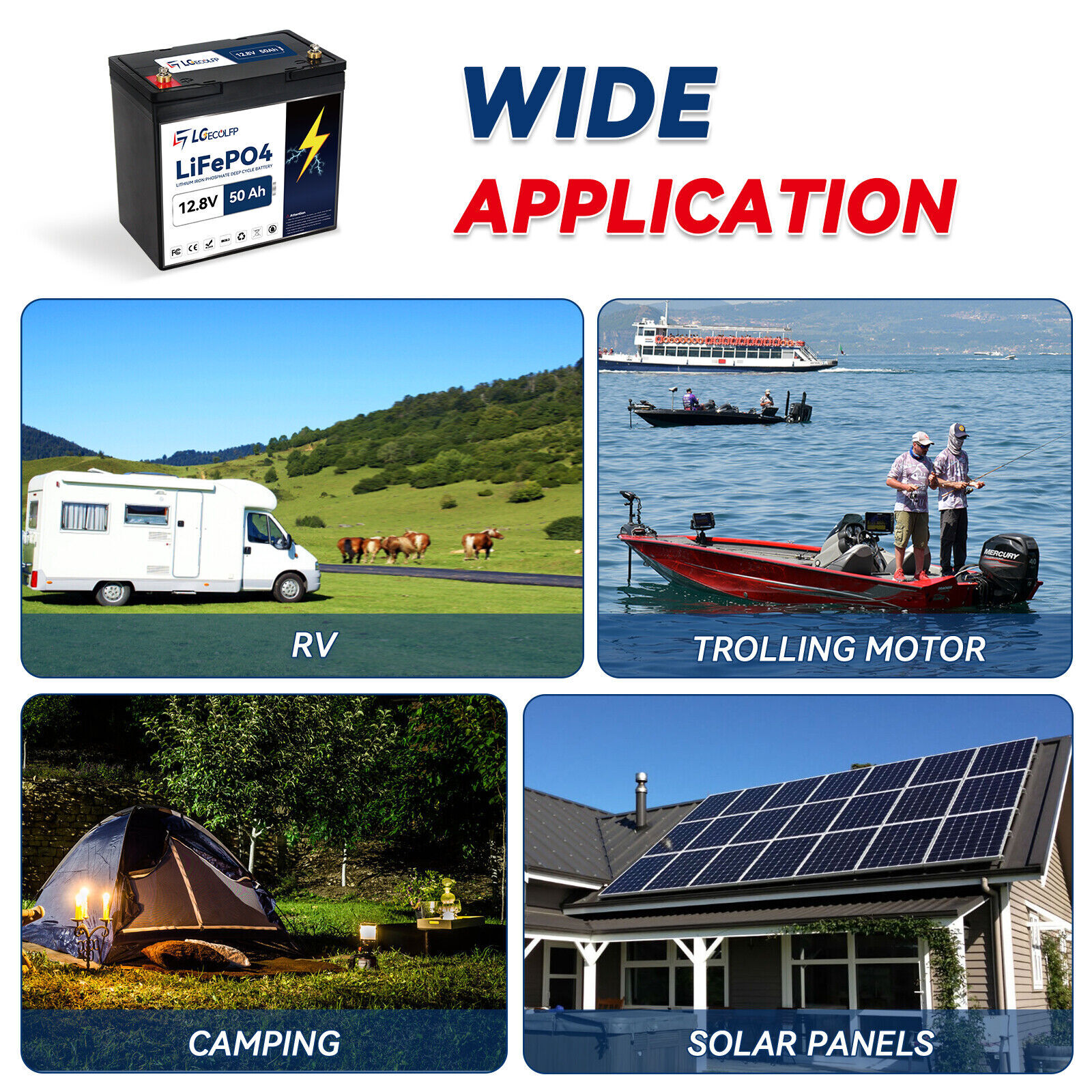 Solar 12V 50Ah 100Ah LGECOLFP Lithium Lifepo4 Battery Pack for RV Marine System