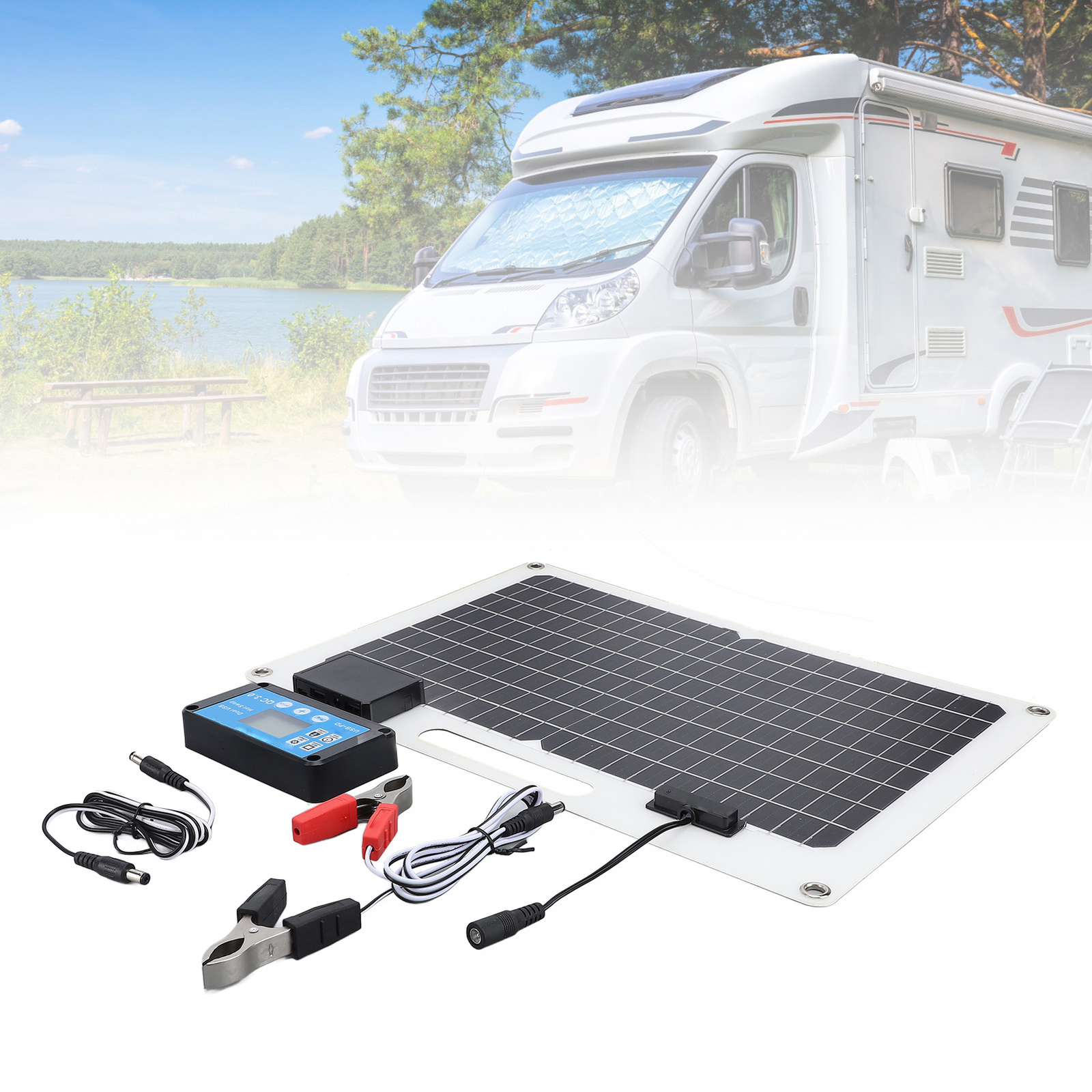 Solar Panel Battery Charger 100W Monocrystalline Silicon 12V 24V Dual USB 100