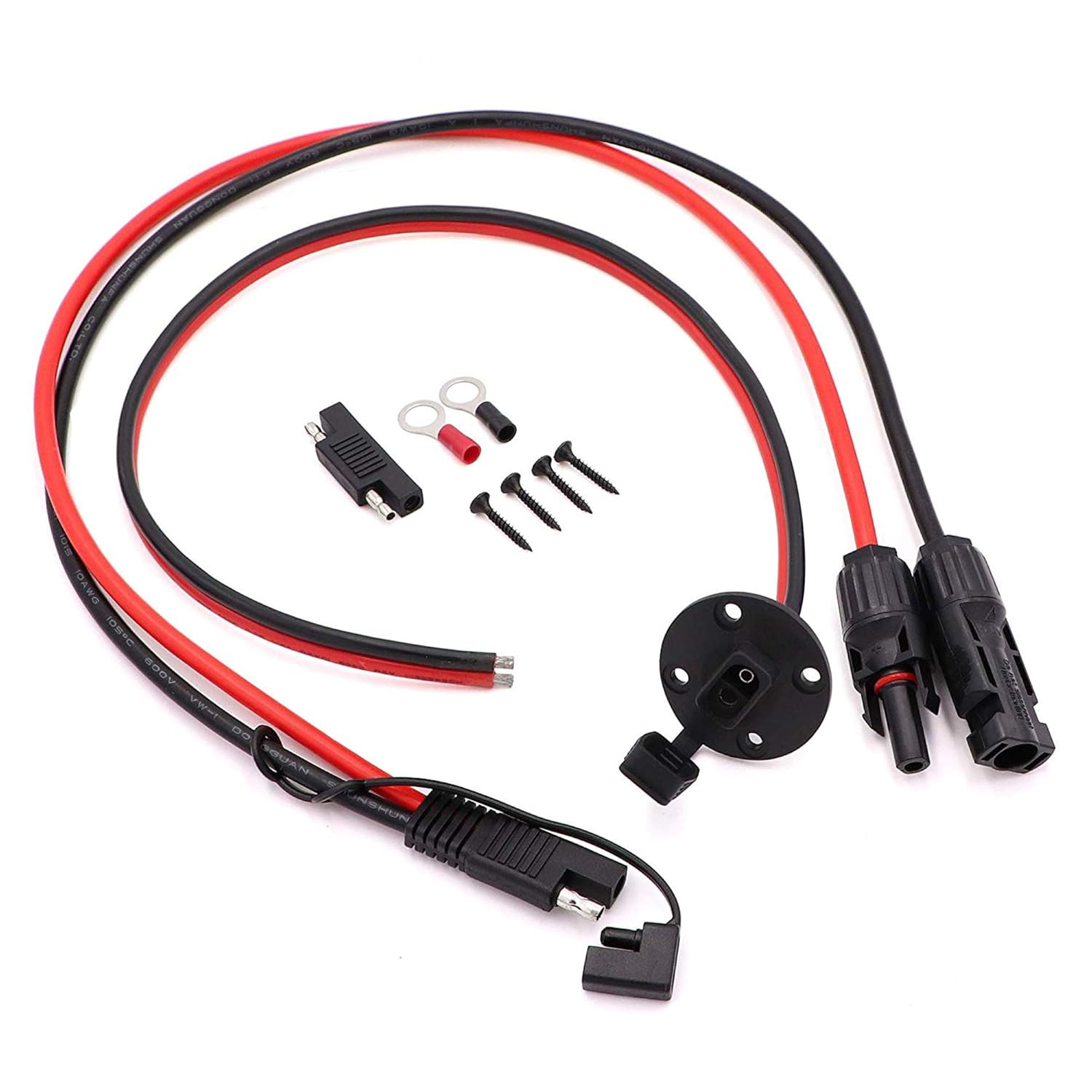 2ft/60cm Solar Conector to SAE Adapter 10AWG Cable + 2ft/60cm 10 AWG Solar Weath
