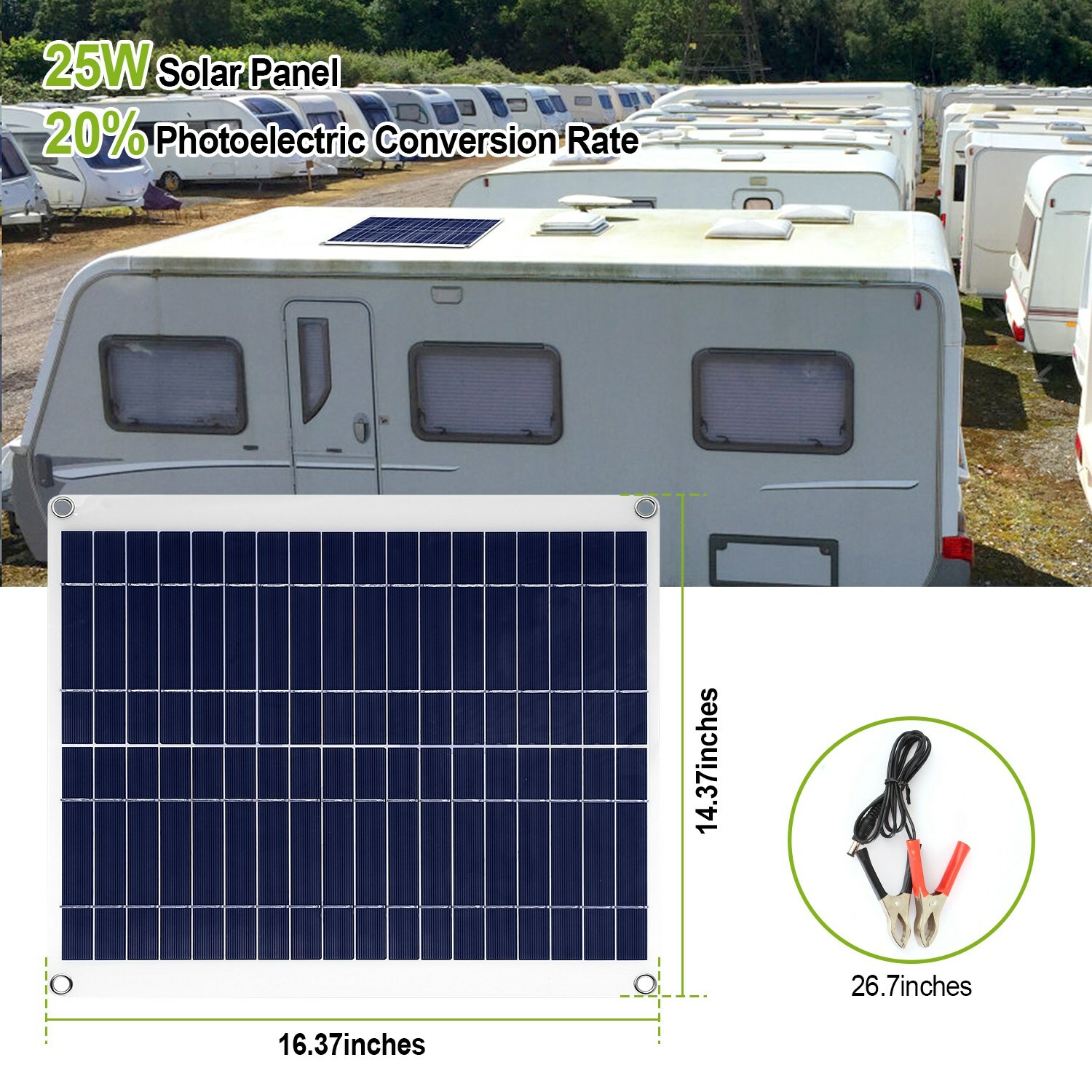 25W Solar Panel 12V Trickle Battery Charger Kit Maintainer Boat RV Car Flexible