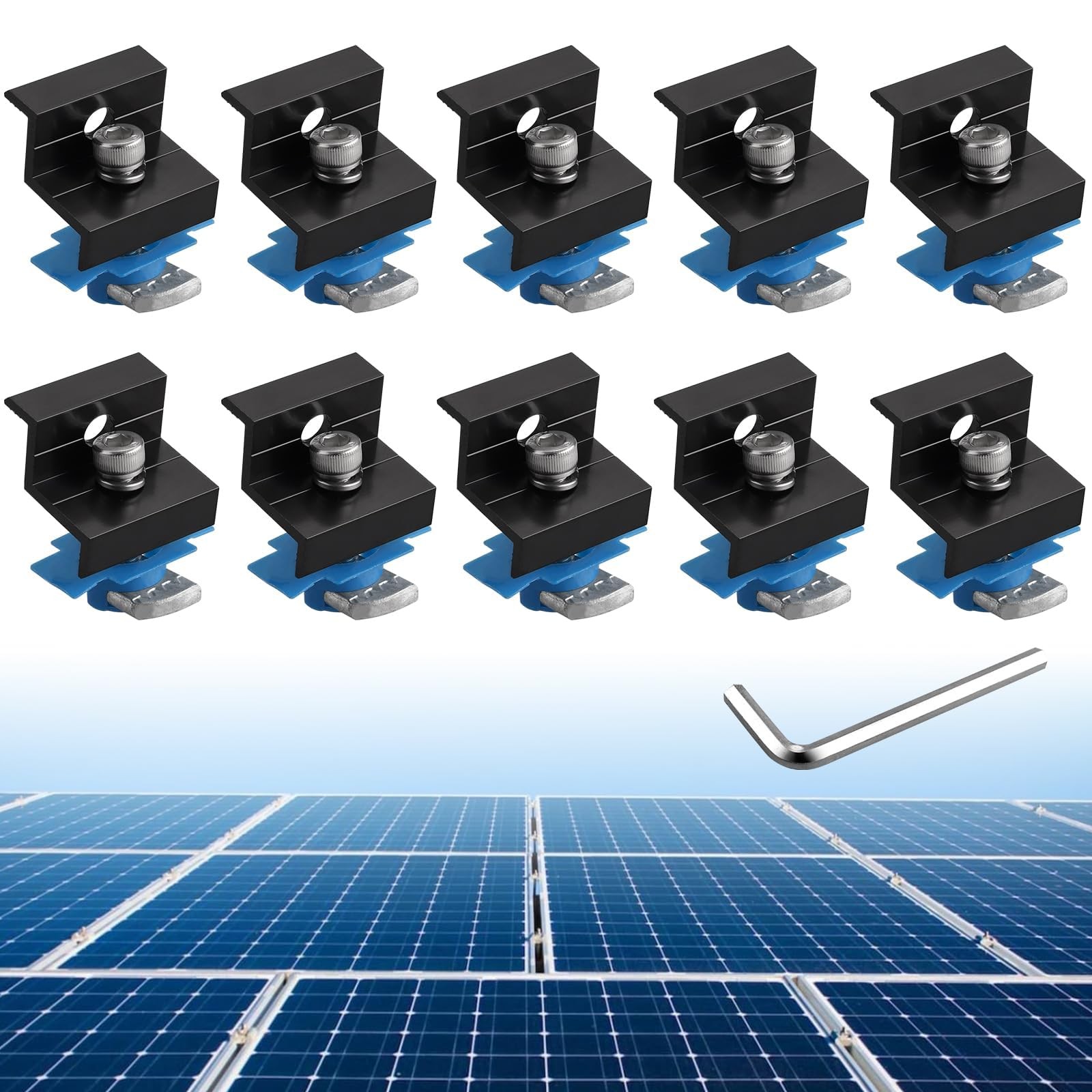 Anbte 10pcs Solar Panel End Clamp for Standard Unistrut, Aluminum 30mm/35mm Sola