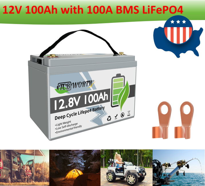 LiFePO4 12V 100Ah Lithium Battery 100A BMS Solar Off-grid Trolling Motor Boat RV